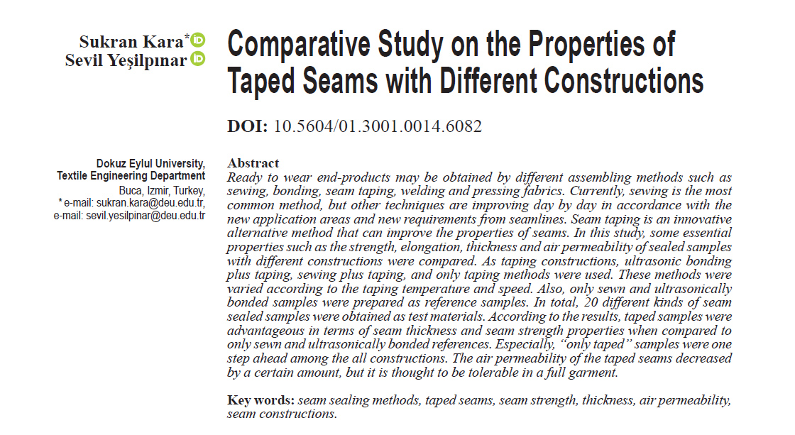 Sukran KARA &amp; Sevil YEŞİLPINAR 🇹🇷  broaden the usage of taped seams to replace the sewn seams of daily garments and casual sportswear 👕

Read here: fibtex.lodz.pl/article2285.ht…
#OpenAccess