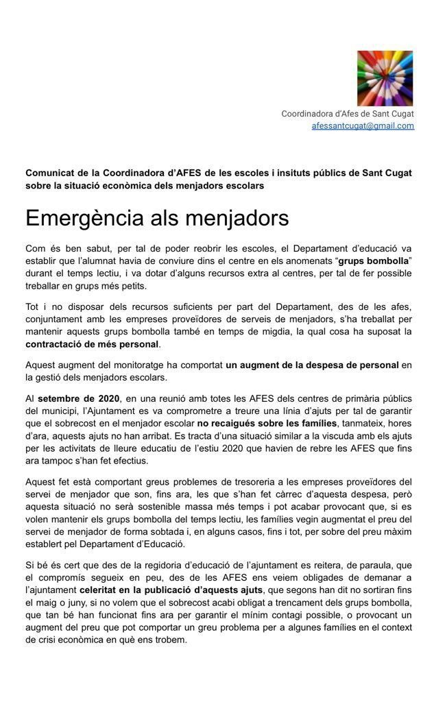 GERBERTSTC's tweet photo. La situació el menjador de la nostra escola és INSOSTENIBLE!!
Necessitem una solució!
#EmergènciaMenjadors
@AfaLaMirada @afacollserola @afa_catalunya @AFAMaragallStQ @Afa_TCM @AmpaCdAlba
@afa_ferraniclua @AMPA_OLIVERA @ampafloresta @ampa_angeleta_f @ampapixandri @pinsdelvalles https://t.co/4qo6wQRHde