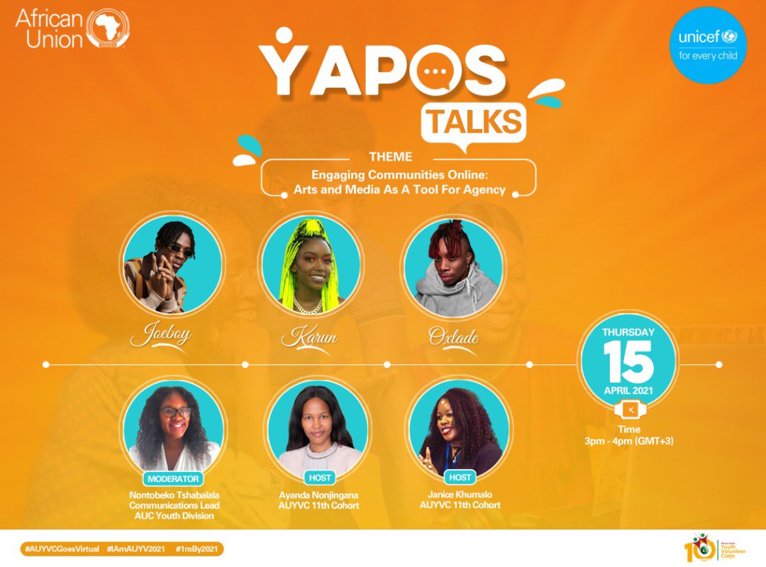 KikaLusu's tweet image. Great conversation today on the “Young African Professional Online Series&quot; #YTalks2021 with great African figures @joeboyofficial @KarunMusic and @oxladeofficial on how to engage communities online through Arts and media.
#1mBy2021 #IAmAUYV2021 #AUYVCGoesVirtual 
@AUYouthProgram