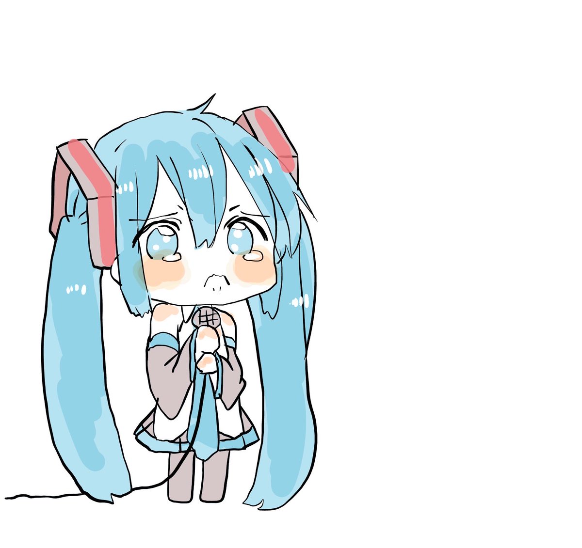 hatsune miku 1girl solo twintails long hair very long hair shirt chibi  illustration images