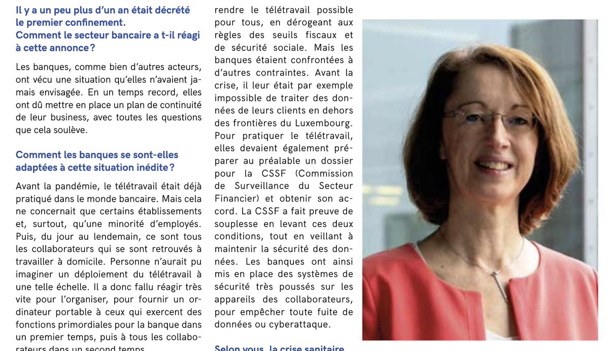 💬 “Banks will emerge from this health crisis better equipped and more agile”: @CatherineBourin , member of the ABBL Management Board, explains how the #BankingSector experienced the crisis and adapted to it. 👉 issuu.com/itnation/docs/…