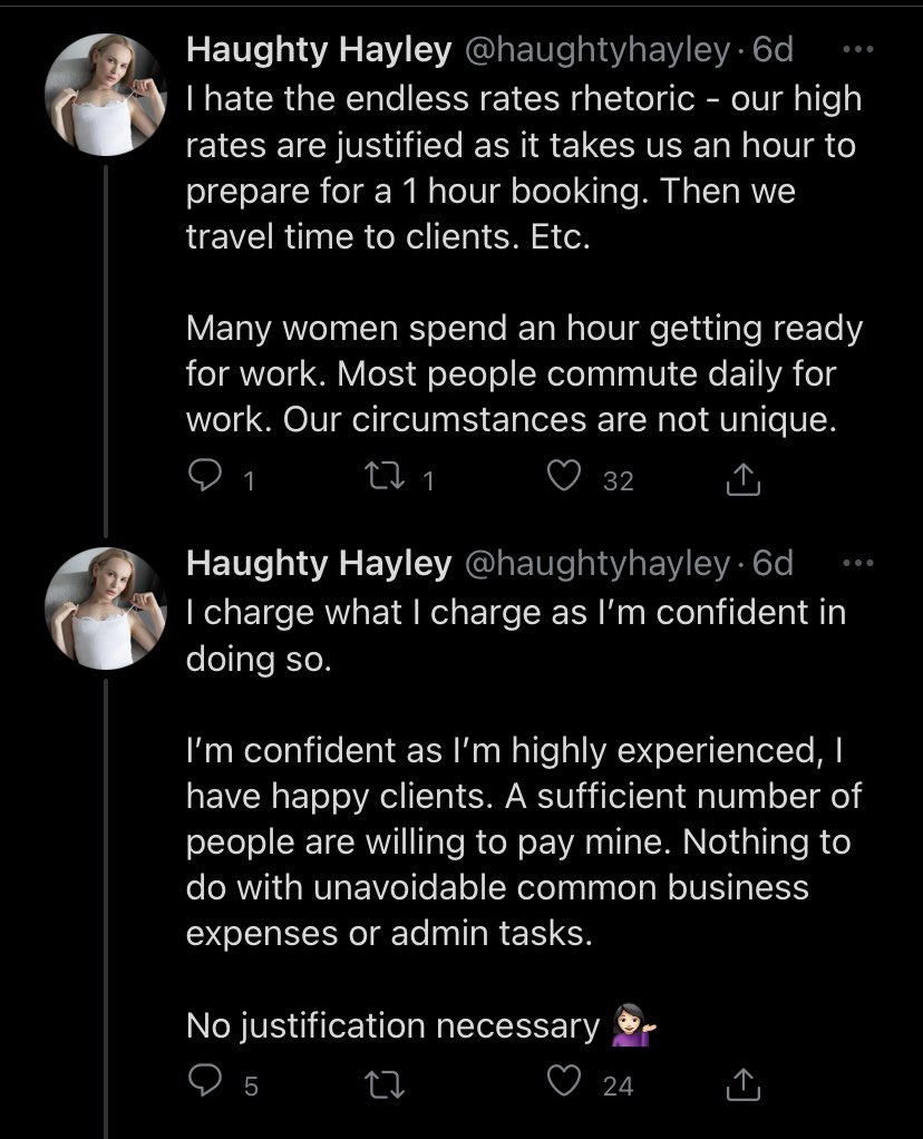 @haughtyhayley lol the irony here. You are absolutely correct Hayley/Gloria – I don’t need to justify putting my foot down when it comes to my rates!
