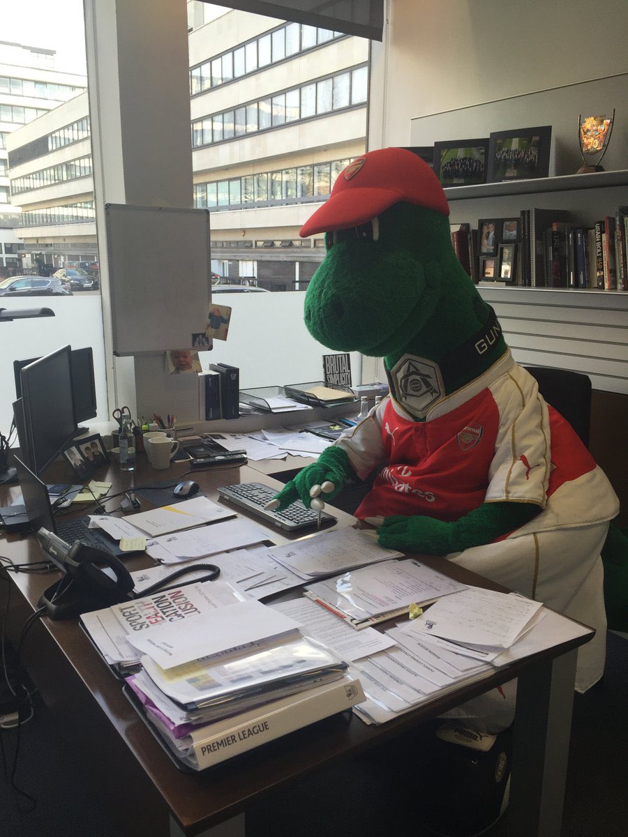 After being furloughed by Arsenal, Gunnersaurus has gained employment working on the Dulux social media team. 

Good luck on your first day!