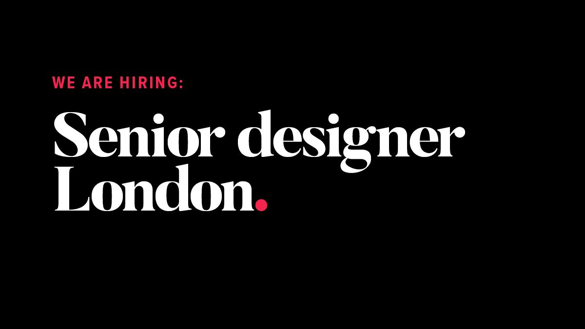 scarlettabbott's tweet photo. We're hiring. 📢📢 

We're looking for a senior designer to join our London team, working on exciting projects for major clients. 

Sound good? Find out more:  https://t.co/Aqh9Iu14Wb

#DesignerJobs https://t.co/huGSg6Dxwh