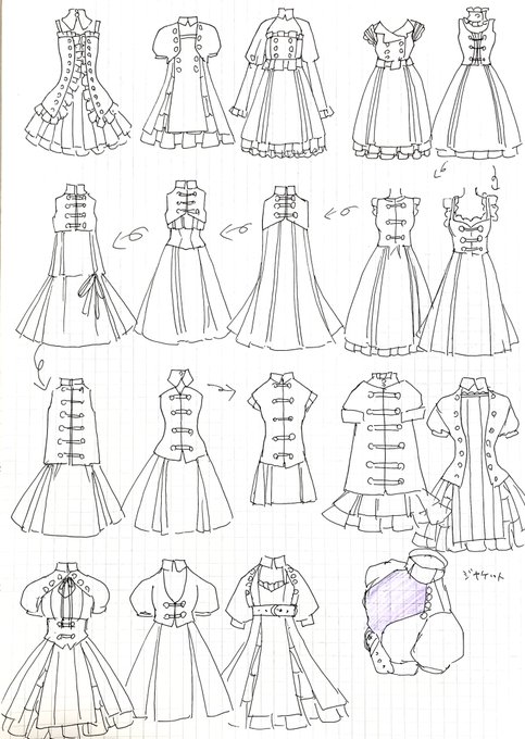 イラストの為のお洋服のネタ帳╰(*'︶`*)╯?
ワンピースのバリエーションと、そのディテールからジャケットやボレロも考えたよ〜
#お絵描き #イラスト 