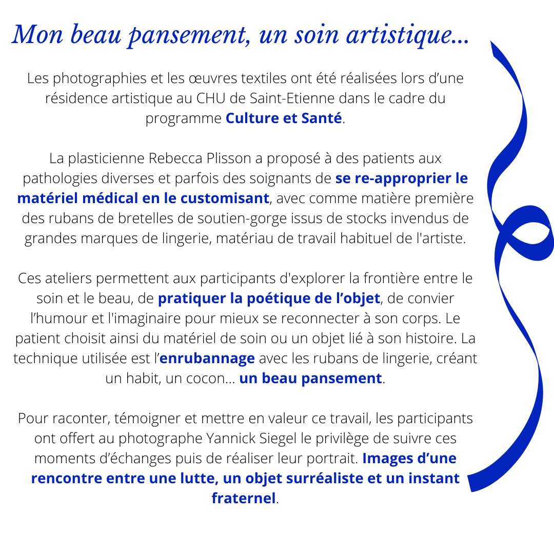 ChuSaintEtienne's tweet photo. | Journée mondiale de l’Art |
🔍Zoom sur : Mon beau pansement, un soin artistique …
Autour de l’exposition Les rubans de l’intime
#cultureetsanté #chuse https://t.co/CvscJmvdx9