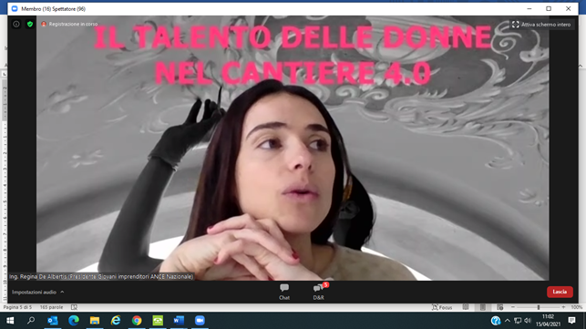 AnceMilano's tweet photo. .@rex_regina, presidente @ancegiovani interviene al webinar Il talento delle #donne
"In #cantiere fare squadra è centrale: le donne hanno tutte le capacità e le competenze per dare un contributo importante e per questo sono sempre più numerose in un settore storicamente maschile" https://t.co/klb27SgbDR