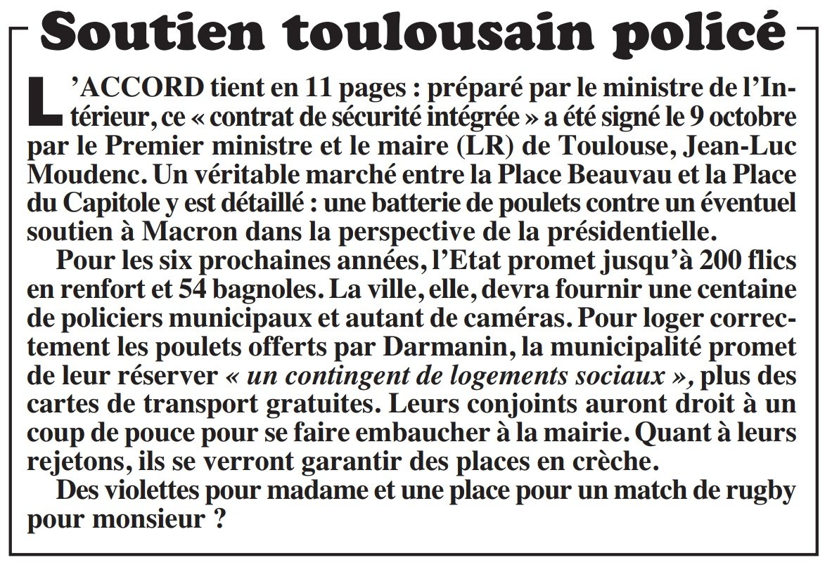 On parle de l'obsession sécuritaire de Moudenc dans le dernier numéro de @lempaille :  lempaille.fr/auto-diffusion
Ici ça va encore plus loin avec des logements sociaux réservés, les transports gratuits et des places en crèche.