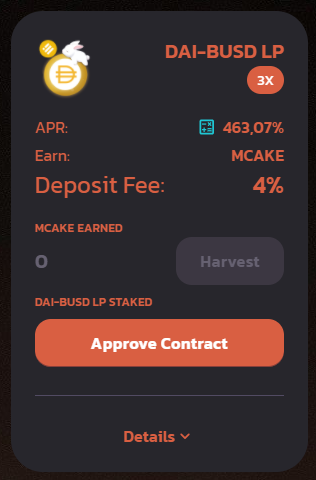 mooncakeswap's tweet photo. High APR🚀 Stake $DAI - $BUSD Earn $MCAKE

#BNB #BTC $BNB #BSC #BinanceSmartChain #DeFi #YieldFarming #BSCNews #gem #HODL #Binance https://t.co/DN6dAtHi0F