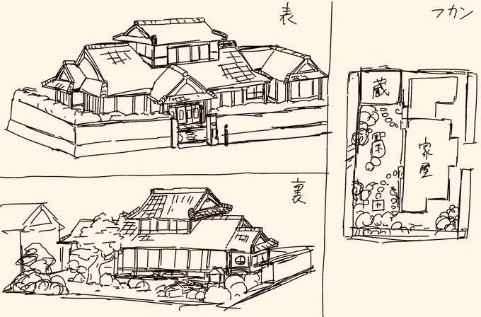 製作中の漫画内でメインの舞台となる家屋のガワを考えていた1日だった。

配置だけ決めて細かいディティールは原稿作業時に考えるやり口。 