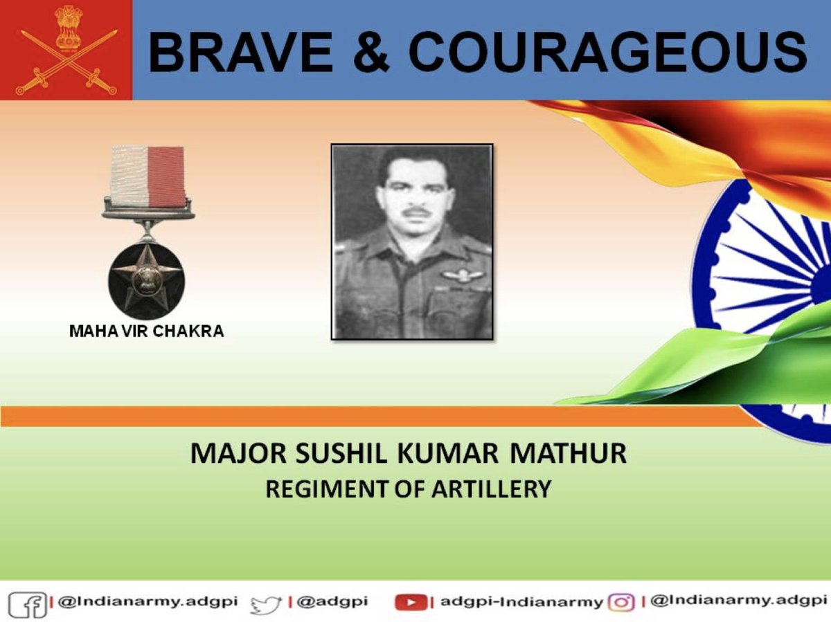 ADG PI - INDIAN ARMY (@adgpi) on Twitter photo 15 рдЕрдкреНрд░реИрд▓ 1965
рдХрдЪреНрдЫ
рдореЗрдЬрд░ рд╕реБрд╢реАрд▓ рдХреБрдорд╛рд░ рдорд╛рдереБрд░ рдиреЗ рдЕрд╕реАрдо рд╢реМрд░реНрдп, рджреГрдврд╝ рд╕рдВрдХрд▓реНрдк, рдЙрддреНрдХреГрд╖реНрдЯ рдХрд░реНрддрд╡реНрдпрдкрд░рд╛рдпрдгрддрд╛ рдФрд░ рдЕрджрдореНрдп рд╕рд╛рд╣рд╕ рдХрд╛ рдкрд░рд┐рдЪрдп рджрд┐рдпрд╛ред рд╕рдорд╛рдиреНрдирд┐рдд #рдорд╣рд╛рд╡реАрд░рдЪрдХреНрд░
gallantryawards.gov.in/awardee/1246 15 рдЕрдкреНрд░реИрд▓ 1965
рдХрдЪреНрдЫ
рдореЗрдЬрд░ рд╕реБрд╢реАрд▓ рдХреБрдорд╛рд░ рдорд╛рдереБрд░ рдиреЗ рдЕрд╕реАрдо рд╢реМрд░реНрдп, рджреГрдврд╝ рд╕рдВрдХрд▓реНрдк, рдЙрддреНрдХреГрд╖реНрдЯ рдХрд░реНрддрд╡реНрдпрдкрд░рд╛рдпрдгрддрд╛ рдФрд░ рдЕрджрдореНрдп рд╕рд╛рд╣рд╕ рдХрд╛ рдкрд░рд┐рдЪрдп рджрд┐рдпрд╛ред рд╕рдорд╛рдиреНрдирд┐рдд #рдорд╣рд╛рд╡реАрд░рдЪрдХреНрд░
gallantryawards.gov.in/awardee/1246