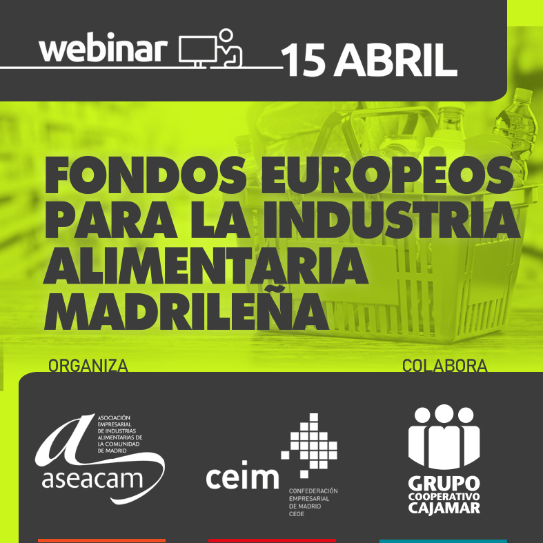 🇪🇺  #FondosEuropeos | A punto de empezar el webinar: 'Fondos Europeos para la #IndustriaAlimentariaMadrileña' organizado por @aseacam y que contará con la intervención de la Oficina Técnica de Fondos Europeos de @_CEIM_. 

🕐12:00h💻👉Conéctate wp.me/pbi8Ya-6zX