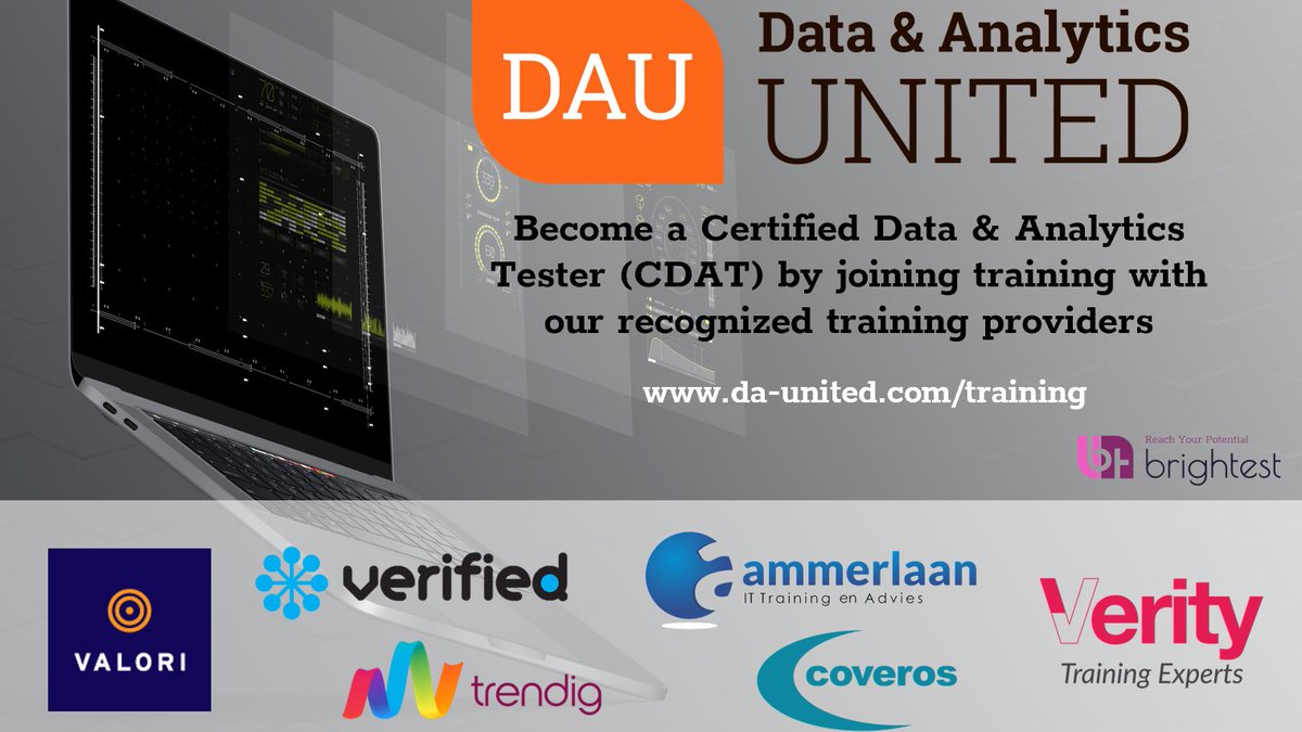 Data & Analytics United (@dataanalyticsu1) on Twitter photo Looking for Data & Analytics United #Certified Data & #Analytics Tester trianing?
Check out some of the next courses - one of which starting next week on the 19th for the Americas with authors Rogier and Armando in collaboration with <a href="/Coveros/">Coveros, Inc</a>: da-united.com/training. Looking for Data & Analytics United #Certified Data & #Analytics Tester trianing?
Check out some of the next courses - one of which starting next week on the 19th for the Americas with authors Rogier and Armando in collaboration with <a href="/Coveros/">Coveros, Inc</a>: da-united.com/training.
