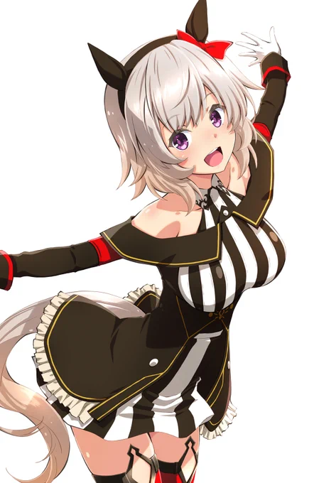 カレンチャン描いてみた。可愛い系キャラだけど、勝負服は黒/赤でかっこいいのがイイですね。 #ウマ娘 