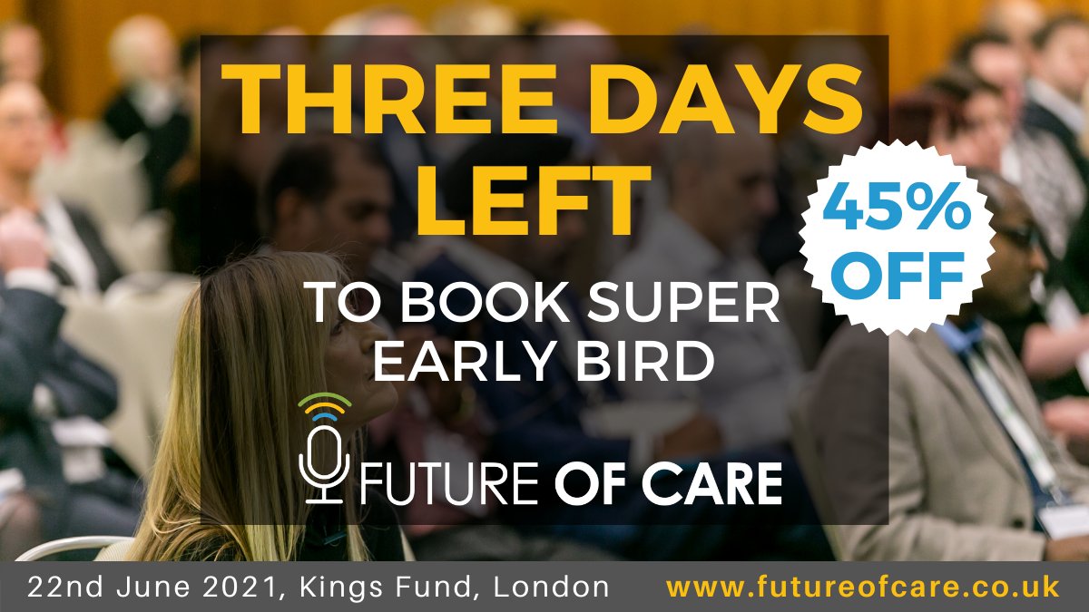 Don't miss out on the incredible 45% discount for the Future of Care Conference - Offer ending this Sunday!! ⚠ Book your place here - futureofcare.co.uk/#futureofcare