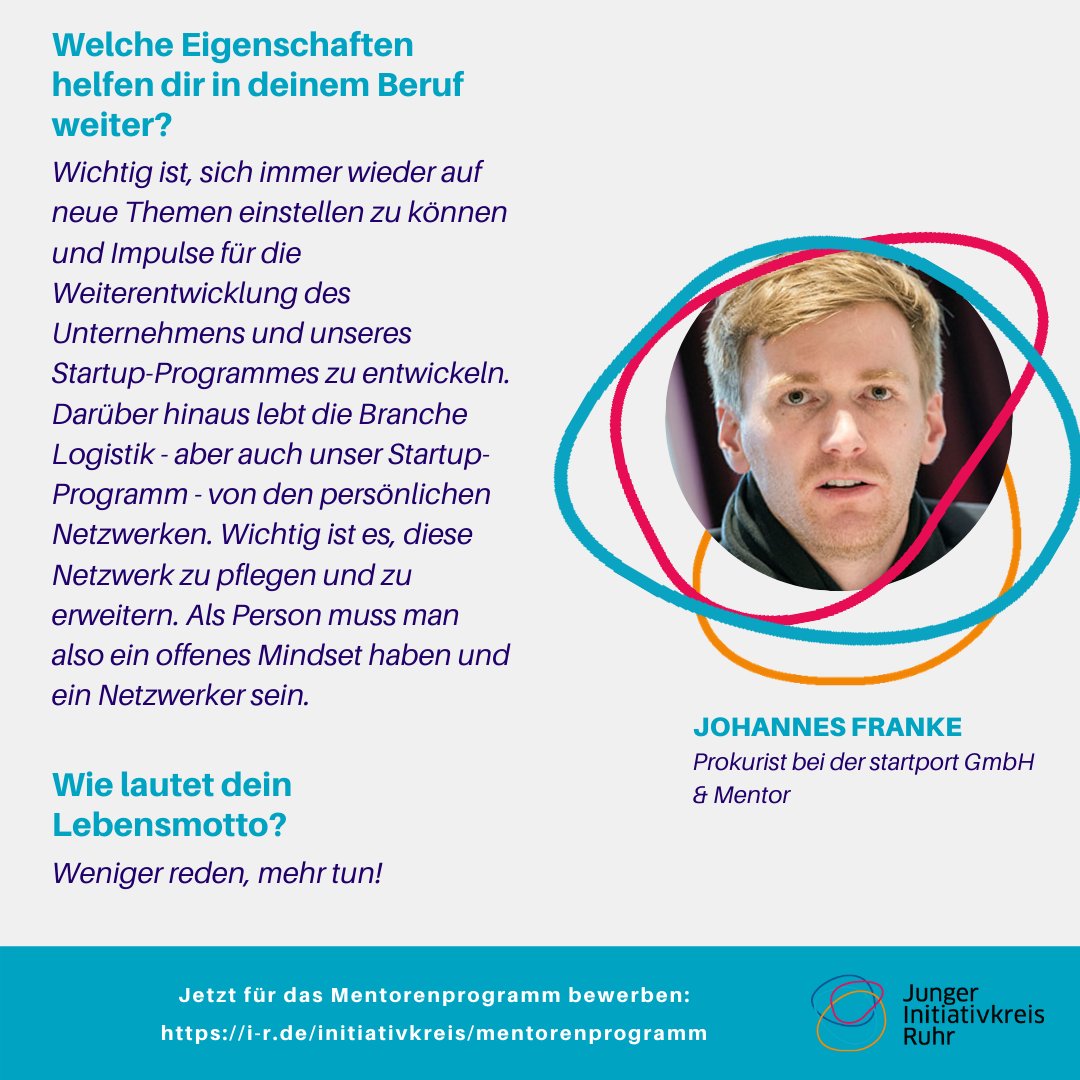 Junger_IR's tweet photo. Johannes ist JIR-Mitglied der ersten Stunde. Ehrensache, dass der @startport_ruhr-Prokurist auch am neuesten Projekt mitwirkt:  
➡️ https://t.co/qUK9dShWok 
Als #Mentor öffnet er Studierenden künftig sein riesiges #Netzwerk im #Ruhrgebiet, gibt Tipps und ermöglicht Einblicke. 👇 https://t.co/vofpqlJtmS