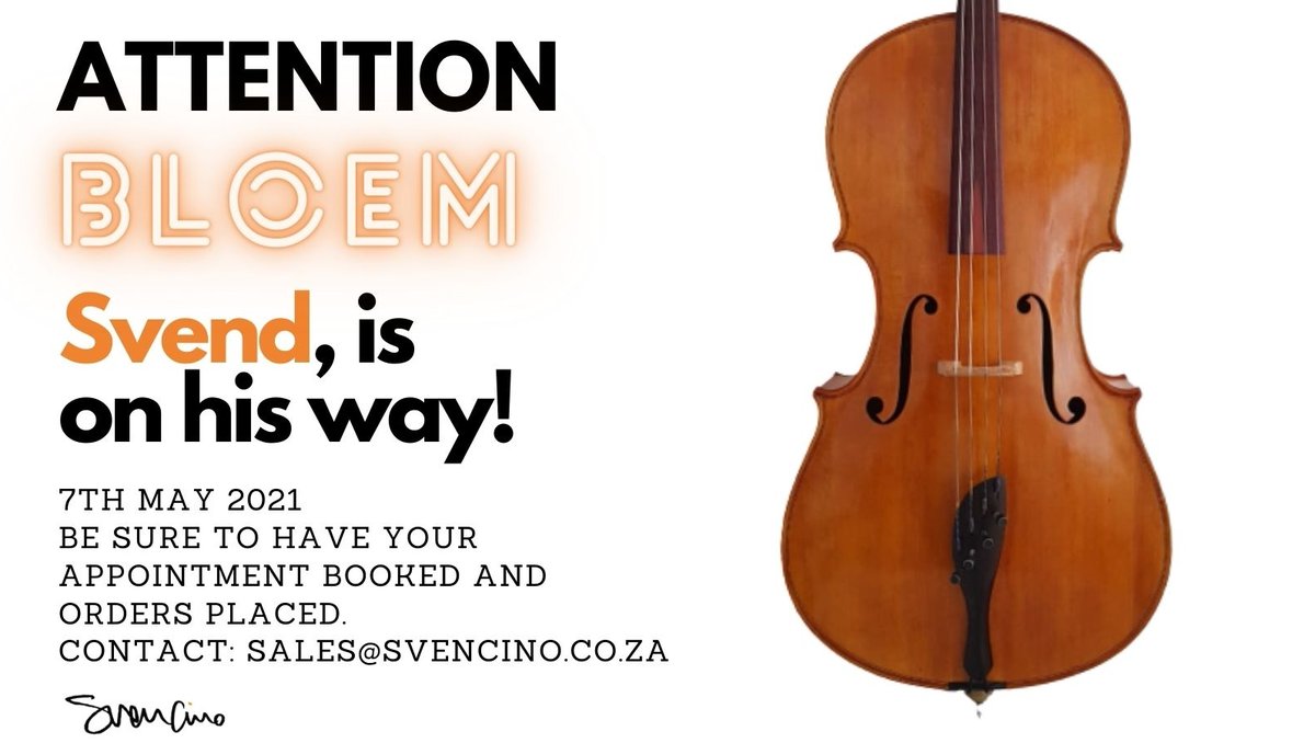 Time slots available are LIMITED so please contact us urgently to book your slot with Svend. ⁠
We will also have some specials that week for our Bloem residents. ⁠
#svencino #TLC #repair #restore #cello #violin