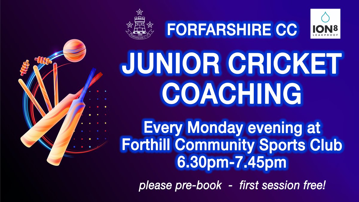 Junior Cricket Coaching continues at Forthill on Monday 19th April, 6.30pm to 7.45pm. Come and give cricket a try! All welcome from age 7-15, please sign up in advance at bit.ly/FCCjuniors First session free!