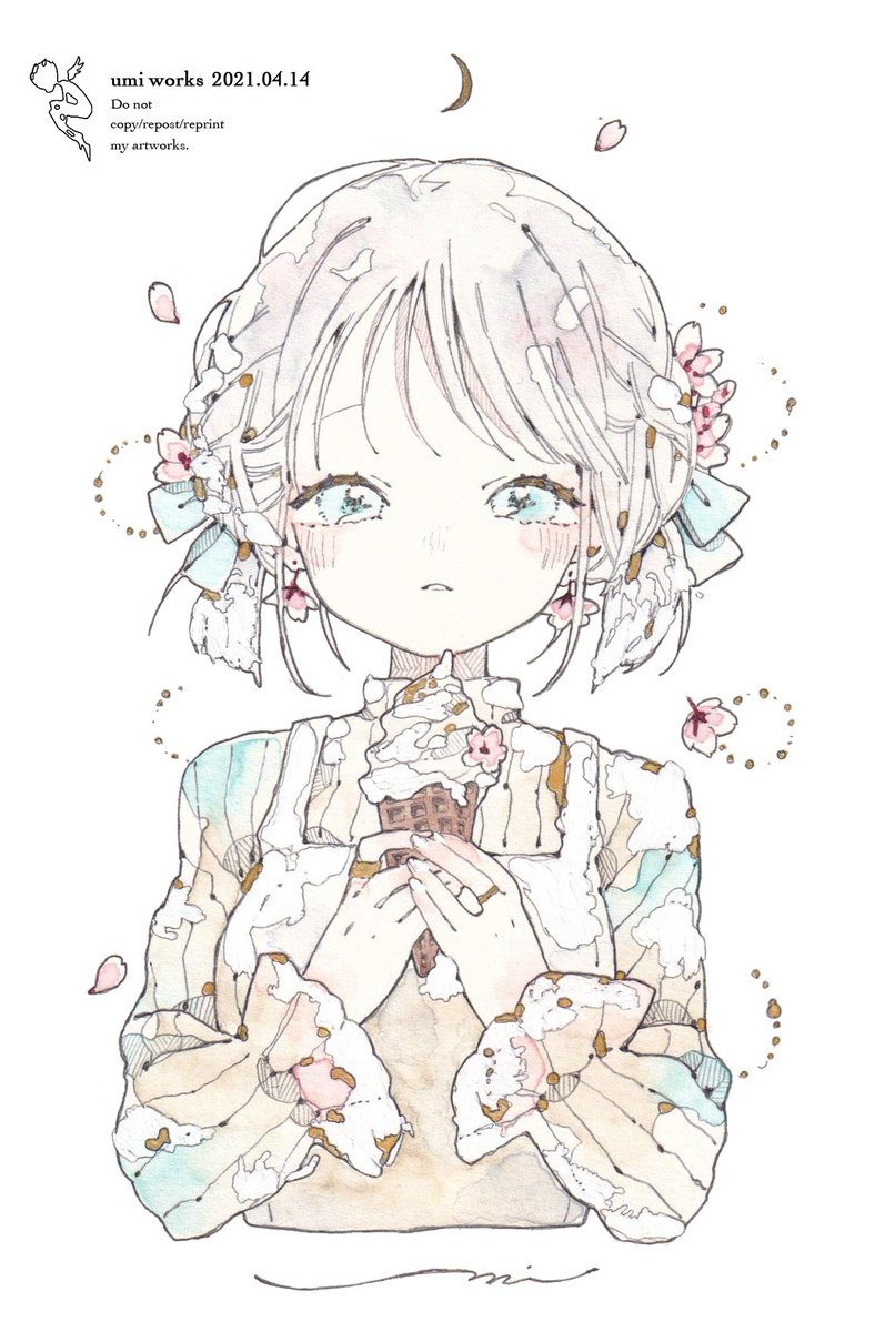 「春と桜とソフトクリーム 」|𝓊𝓂𝒾 ✴︎ 個展『Salt』のイラスト