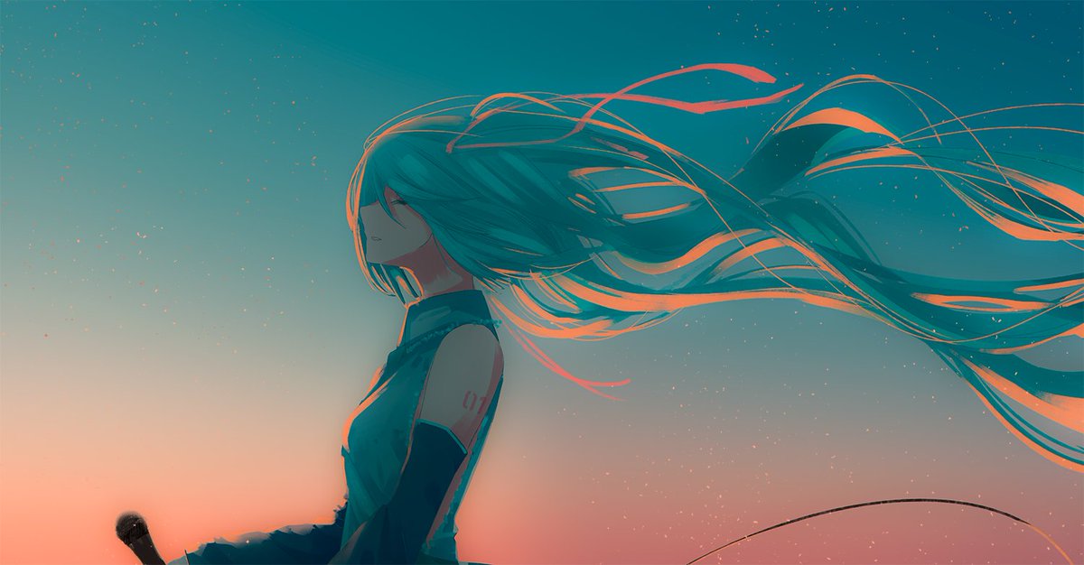 hatsune miku 1girl solo long hair detached sleeves twintails floating hair closed eyes  illustration images