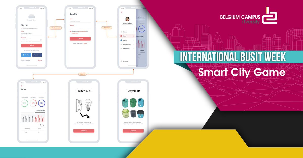 BelgiumCampus's tweet photo. Group 8 believes the best way to learn is through play! They are working on a #smartcity game for all ages. The game is intended to increase interest and awareness on the benefits of smart city development. #BusITWeek #GameDev #SustainableSolutions https://t.co/74Uy7SFDEi
