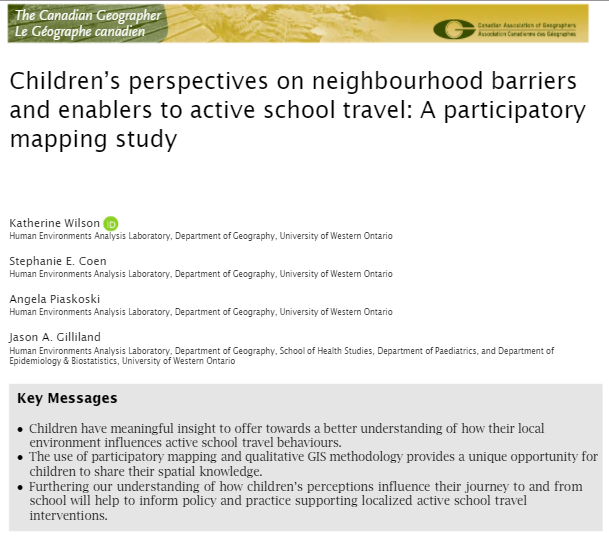 steph_coen's tweet photo. Hey cool! Our paper is "top-cited!" This work was led by @KWilson3320 as part of her masters in geog in @TheHEALab @westernuGeoEnv, published in the Canadian Geographer (@CanGeographers). So gr8 2 see it creating such impact! https://t.co/WfEtWfjc9X #ActiveTravel @WileyGeography https://t.co/t4zHzpl3sB