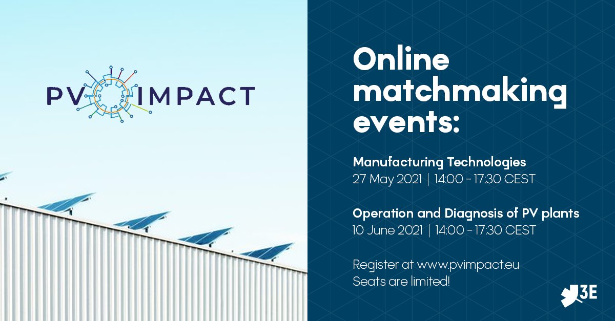 3E_renewables's tweet photo. Are you active in the fields below? Willing to exchange innovative project ideas and find partners with whom to work under (trans)national funding schemes?
Then you don't want to miss #PVIMPACT_EU 's next matchmaking events!
Info & registration on https://t.co/C3frDoTFbc https://t.co/YFcMFRcJLU