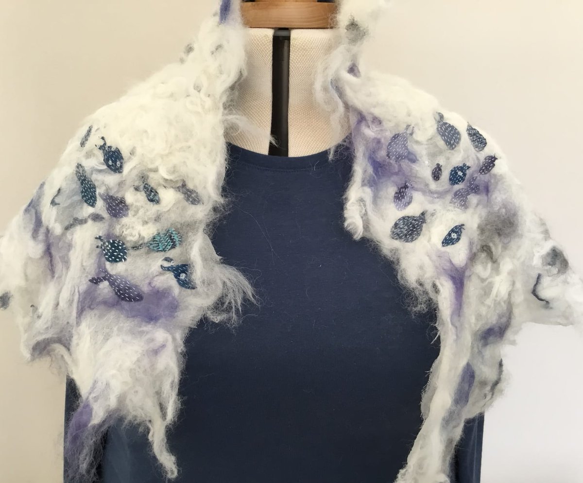 WomensInstitute's tweet image. Some fabulous pieces by members of Broompark and District WI (BaD WI), who took part in the @ChelseaUAL and WI collaborative project. Students &amp;amp; members created designs and textile pieces based on a WI campaign with all 4 members of BaD WI choosing the #EndPlasticSoup Campaign!🐟