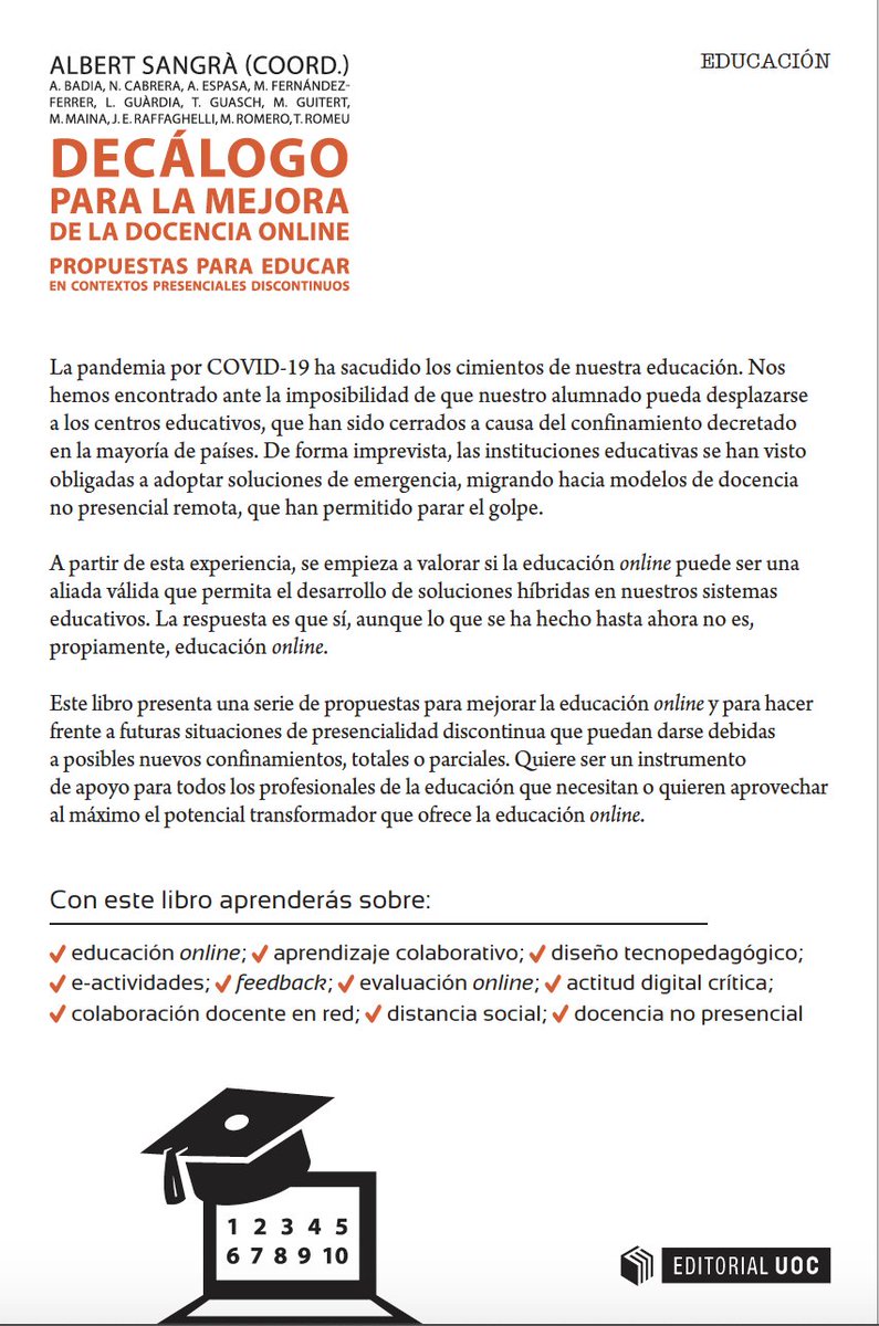 Os comparto este libro, eminentemente práctico sobre docencia online, coordinado por <a href="/albert_sangra/">Albert Sangrà</a> y escrito junto con 8 profesoras y 4 profesores de la <a href="/UOCpsicoedu/">UOC PsicoEdu</a>  openaccess.uoc.edu/webapps/o2/bit… (pdf)