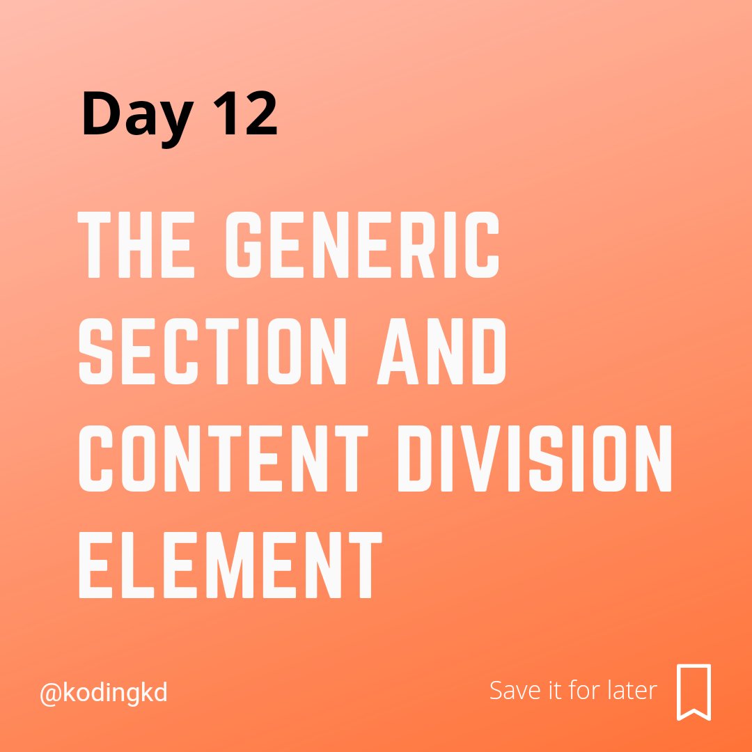 kodingkd's tweet image. Day - 12 | The Generic Section & Content Division element in HTML
Follow @kodingkd for more 💯
.
Was It helpful?
Let me know in the comments 👇🏼
.
.
.
#section #div #html #htmlcoding #htmlcss #htmlcode #kodingkd #30daysofhtml #scss #csstricks #csstips #css3code #100DaysOfCode
