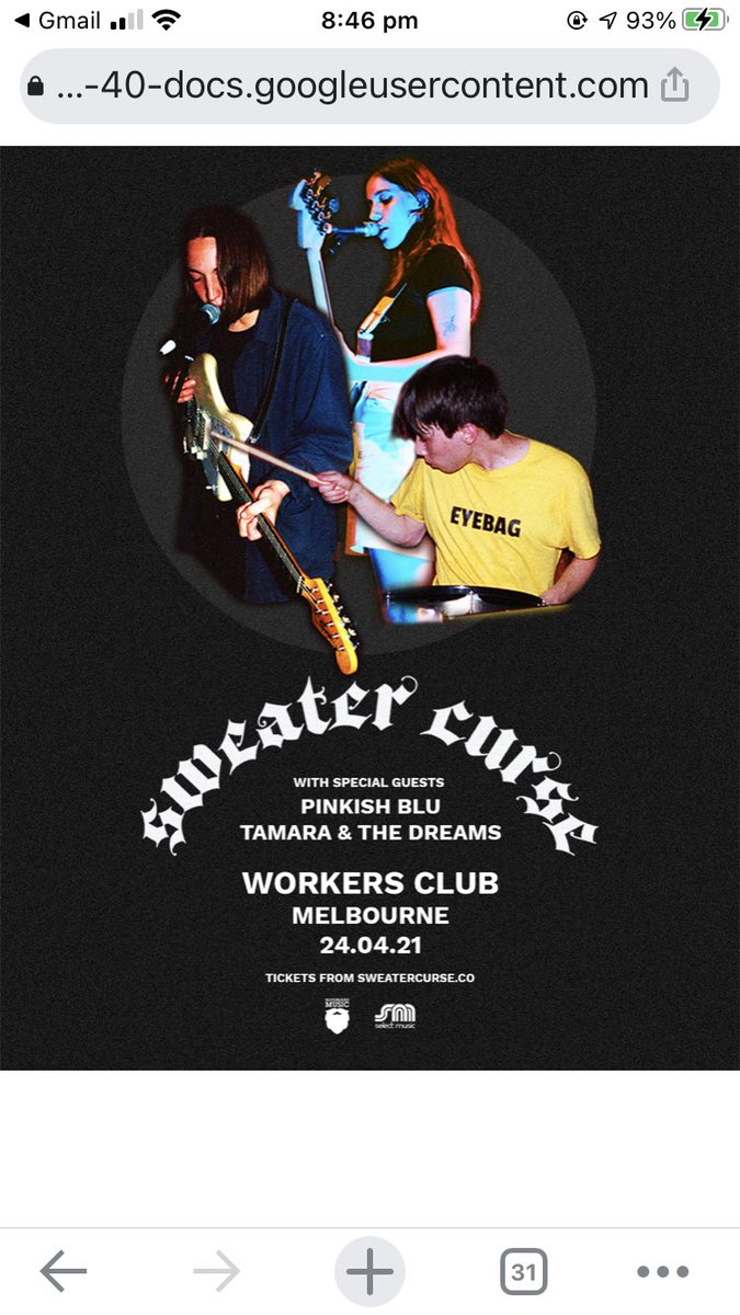 after years of SIMPING for @sweater_curse i can’t believe my band gets to SIMP for @sweater_curse at their melbourne show 🥺🥺🥺🥺🥺🥺🥺🥺🥺