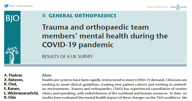 Bone & Joint Open (@bonejointopen) on Twitter photo 'Our study, in the first of its kind, shows a significant incidence in symptoms of generalized anxiety and major depressive disorders in the trauma and orthopaedic workforce during the COVID-19 pandemic' ow.ly/DKqx50Emkw7
<a href="/DrAmitThakrar/">Amit Thakrar</a> #Trauma #Orthopaedics 'Our study, in the first of its kind, shows a significant incidence in symptoms of generalized anxiety and major depressive disorders in the trauma and orthopaedic workforce during the COVID-19 pandemic' ow.ly/DKqx50Emkw7
<a href="/DrAmitThakrar/">Amit Thakrar</a> #Trauma #Orthopaedics