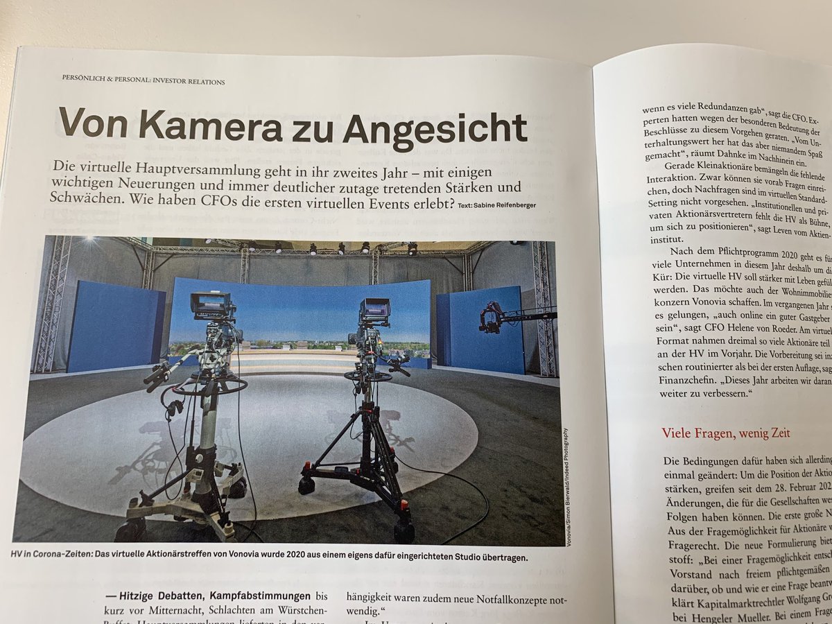 Interessanter Praxis-Einblick in die virtuelle #Hauptversammlung von ⁦<a href="/SReifenberger/">Sabine Reifenberger</a>⁩: Neben CFO-Berichten lässt dort auch Franz-Josef Leven vom ⁦<a href="/Aktieninstitut/">Dt. Aktieninstitut</a>⁩ die HV-Saison 2020 Revue passieren. 

(via ⁦⁦<a href="/FinanceMagazin/">FINANCE Magazin</a>)⁩