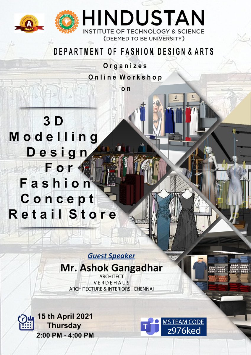 HITSFDA's tweet photo. Online Workshop for Fashion Design Students
#3DModelling #RetailStore #VisualMerchandising #HITS #HindustanInstituteOfTechnologyAndScience #FashionEducation #Workshop #FDA_HITS https://t.co/IzhIV5PWw6