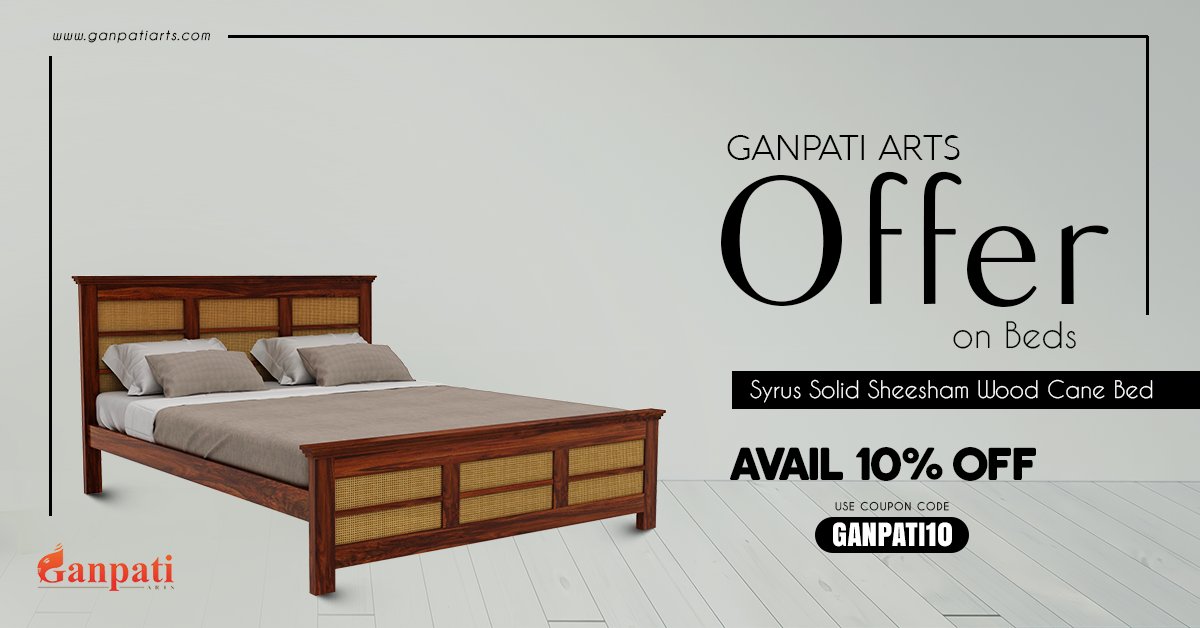 Give a beautiful look to your bedroom with Syrus Solid Sheesham Wood Cane Bed, buy this double bed in king size &amp; queen size from GanpatiArts at discount prices bit.ly/3e2JCLa

#Sheesham #Furniture #WoodenFurniture #WoodCaneBed #SheeshamCaneBed #CaneBed #SheeshamBed