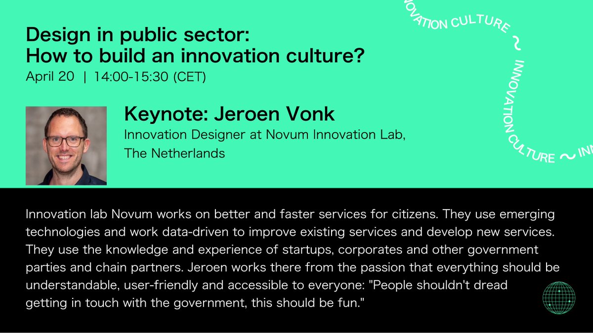 Meet our keynote @jeroenvonk_, Innovation Designer at @novum_nu Innovation Lab. He works there from the passion that everything should be understandable, user-friendly and accessible to everyone: 'People shouldn't dread getting in touch with the government, this should be fun.'