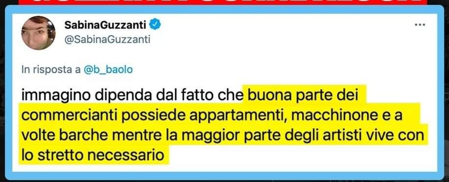 Marc1262998501's tweet photo. @SabinaGuzzanti Ma questo tweet l'hai cancellato? Peccato, perché rispecchia bene l'essenza dei #CuliAlCaldo radical chic e dei finti artisti che per decenni han campato grazie all'esistenza di #Berlusconi https://t.co/3a9ycKu5Z1