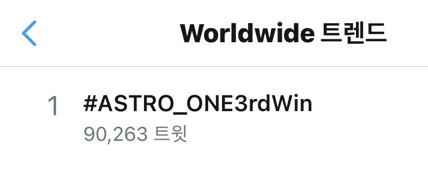 🏆🏆🏆 #ASTRO_ONE3rdWin 🏆🏆🏆

📍한국 트렌드 1위(Korea)
📍전세계 트렌드 1위(Worldwide)

아스트로 #ONE 세번째 ☝🏻위 엠카 ☝🏻위 축하해✨
아로하 정말 정말 수고했어요 최고야😊👍

#아스트로 #ASTRO #All_Yours #MJ #진진 #차은우 #문빈 #라키 #윤산하 <a href="/offclASTRO/">ASTRO 아스트로</a>