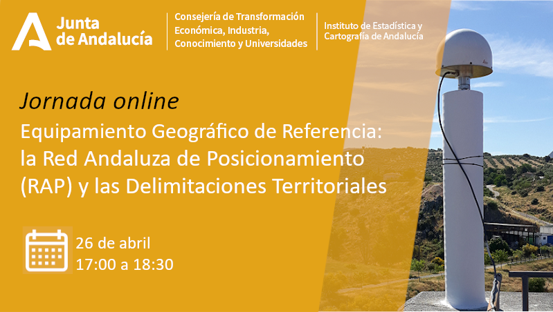 IECA_Andalucia's tweet photo. 👩‍💻#Jornada online: Equipamiento Geográfico de Referencia: la Red Andaluza de Posicionamiento #RAP y las Delimitaciones Territoriales

🗓️26 de abril 17:00 a 18:30h
✍️Inscripción previa en el siguiente enlace
https://t.co/5TJc1dPkb7 #webinar @Red_GNSS_And https://t.co/6Zu9A02XCy