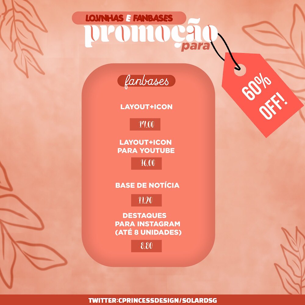 PROMOÇÃO PARA LOJINHAS E FANBASES!💗

• Pedidos feitos por dm!

• RT + FAV + seguir os projetos @solardsg e @cprincessdesign 

🖥 Portfólio: behance.net/princessdesign…
🗓 Cronograma: docs.google.com/spreadsheets/u…
🐱 CuriousCat: curiouscat.qa/cprincessdesign