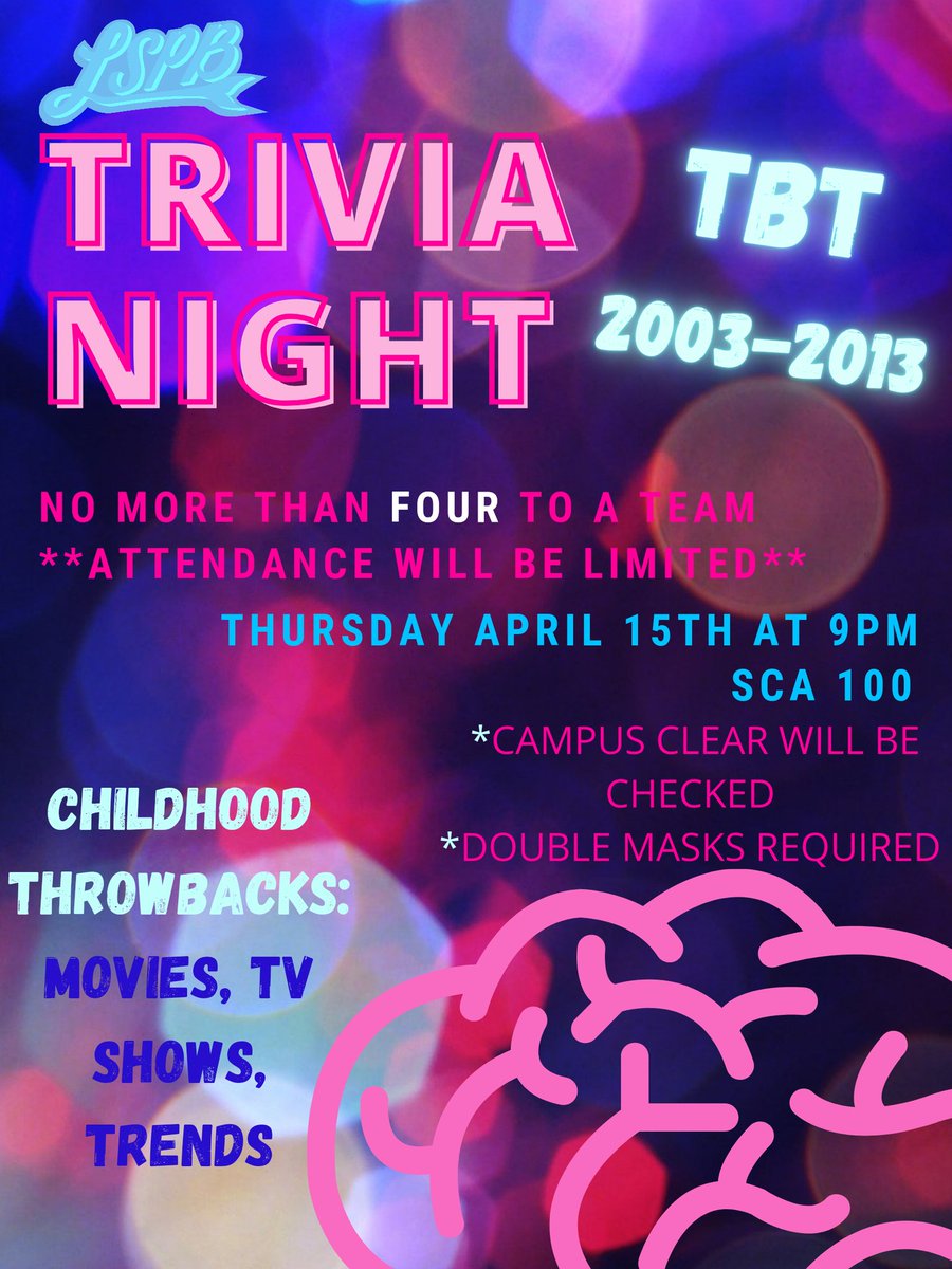 LSPB_OFFICIAL's tweet photo. Trivia tonight at 9! https://t.co/DjVjFbUBql