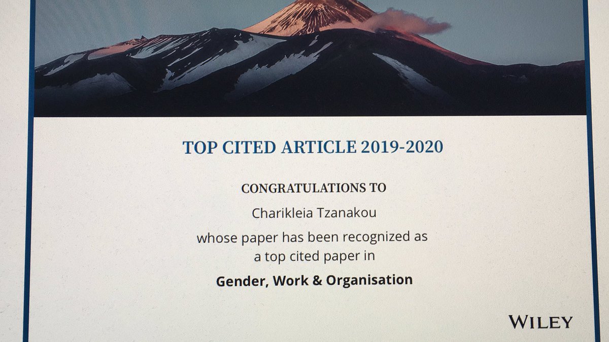 Good news, our article on #athenaswan and GE work in HEIs with brilliant @NotRightRuth was #TopCitedArticle #wiley @gwo2021 very topical now for gender equality certification discussions at EU level  @CasperGender onlinelibrary.wiley.com/doi/full/10.11…