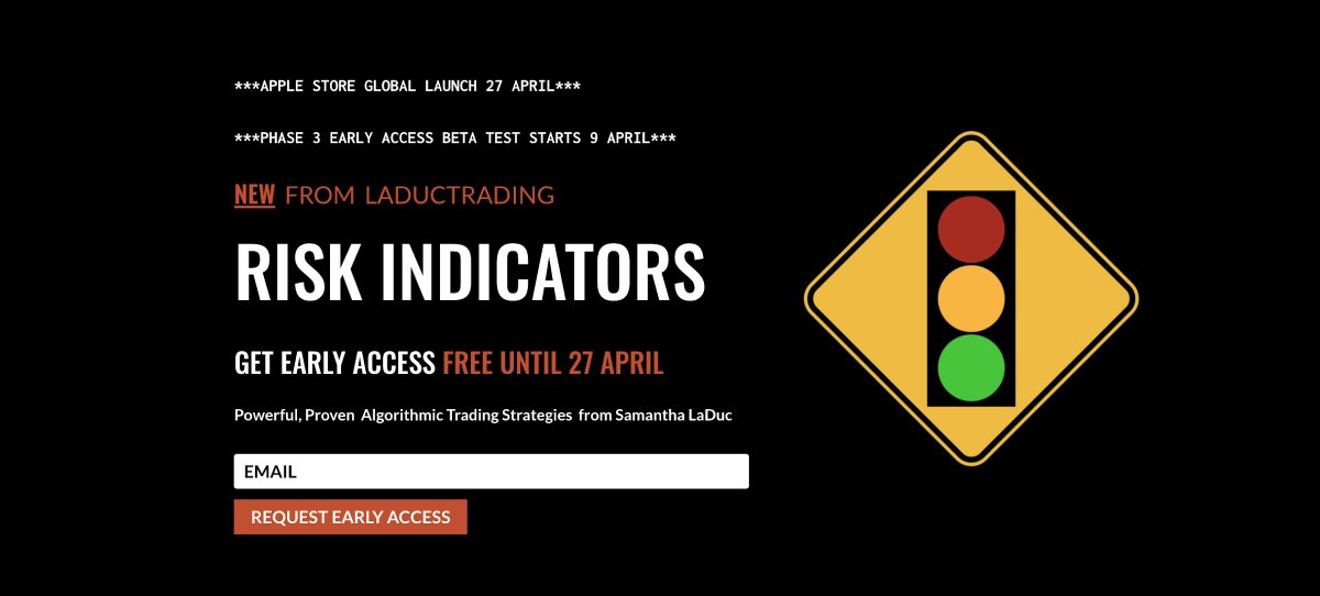 SamanthaLaDuc's tweet image. 12 Days Free Access remains to LaDucTrading&apos;s algo-triggered trading signals (bearish, neutral, bullish) 🚦

You still have time to test drive my powerful, proven risk indicators.

Sign up now and let me know how you get along 👇
 ecs.page.link/stuRc 

#algos #riskindicators