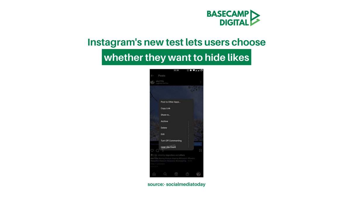 Basecampdigi's tweet photo. Instagram confirmed the launch of a new test that will enable IG users to choose whether they display post Like counts or not within the app.
#basecampdigital #digitalmarketing #uncomplicate #unblur #understand #instagram #instagramlikes #instagramtest #instagramnewupdate https://t.co/C9LVfYGB7s