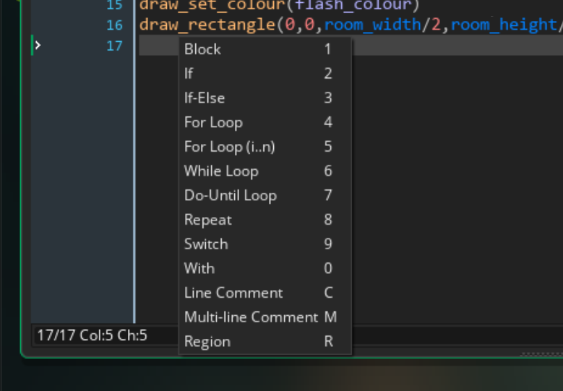 DavesInHisPants's tweet photo. In #GameMaker pressing F4 brings up a snippets menu to quickly insert code. You can save code you regularly use to this file to add it as a snippet.
More tips here: https://t.co/zpuUeRA5cg
#GameMakerTips https://t.co/OC36xogIoi