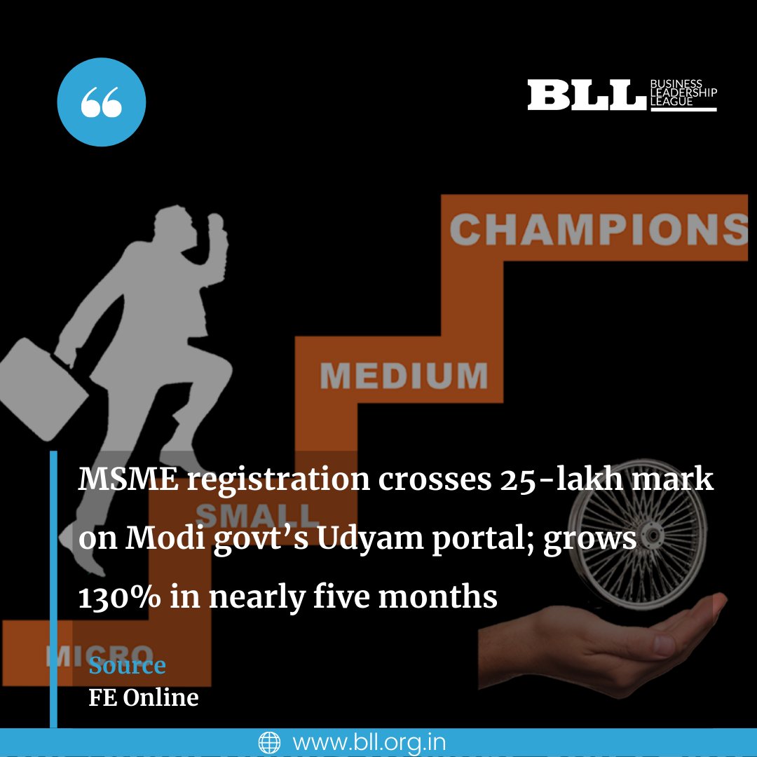 BusinessLeade19's tweet photo. “The portal will help the government in identifying the possible beneficiaries of various schemes and packages announced for MSMEs such as collateral-free credit, subordinate debt for distressed MSMEs, etc., and pass these benefits directly to them. This will also help in saving https://t.co/72vmpIZGnS