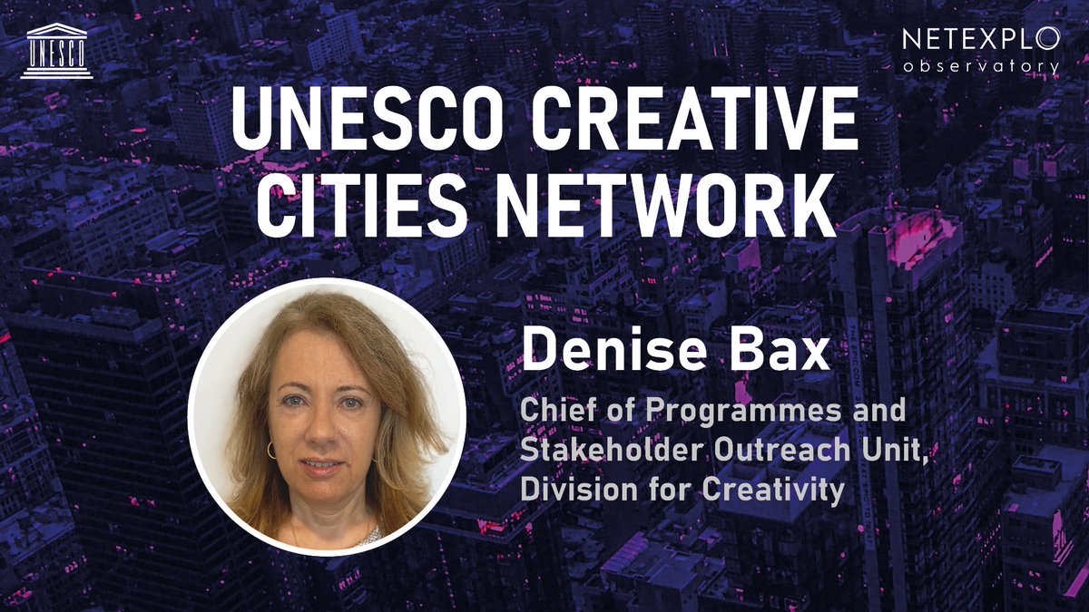 🏙🇺🇳 Denise Bax, Chief of Programmes and Stakeholder Outreach Unit, Division for Creativity at <a href="/UNESCO/">UNESCO 🏛️ #Education #Sciences #Culture 🇺🇳</a>, is presenting the organization's Creative Cities Network.

Follow #LinkingCities 2021 live on netexplo.com!