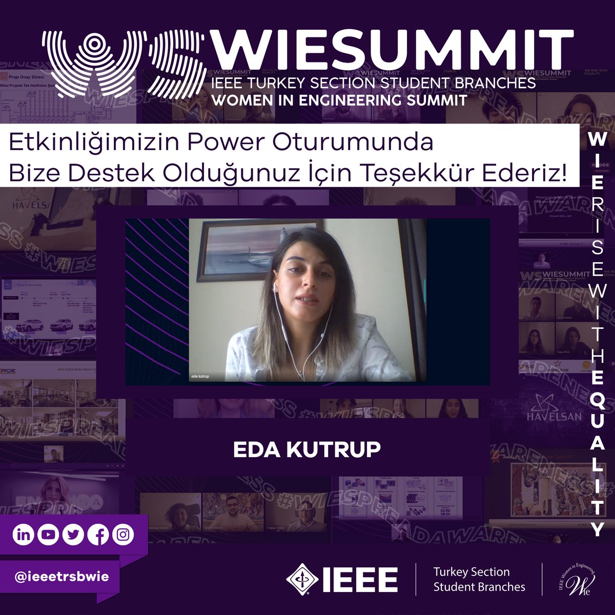 ieeetrsbwie's tweet photo. IEEE TRSB WIE WIESUMMIT Konferansımızın Power oturumunda bize destek olduğu için Eda Kutrup’a teşekkür ederiz. 💜 

@ieeexp  @r8wie #ieee #ieeetrsb #wiespreadawareness #wierisewithequality #wielead https://t.co/WgnmpJytIV