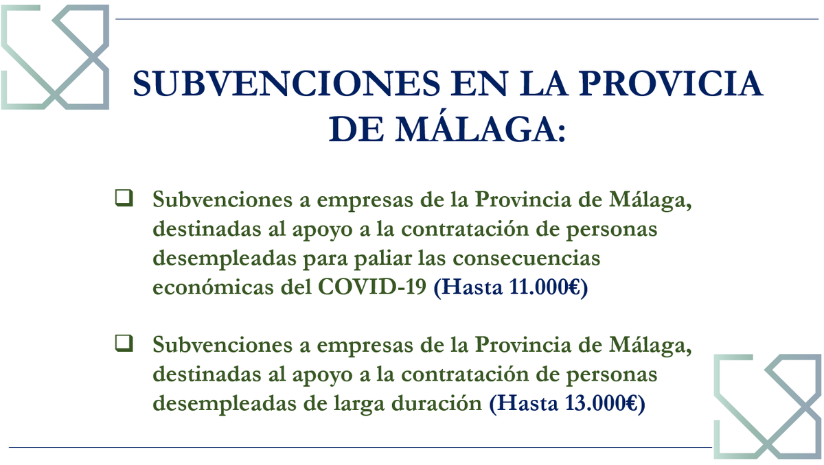 SUBVENCIONES EN LA PROVINCIA DE MÁLAGA.
En el día de hoy se han publicado las bases reguladoras de subvenciones a empresas para la contratación de personas desempleadas.

#pymes #autónomos #subvenciones #ayudas #contratacion #empleo #Malaga