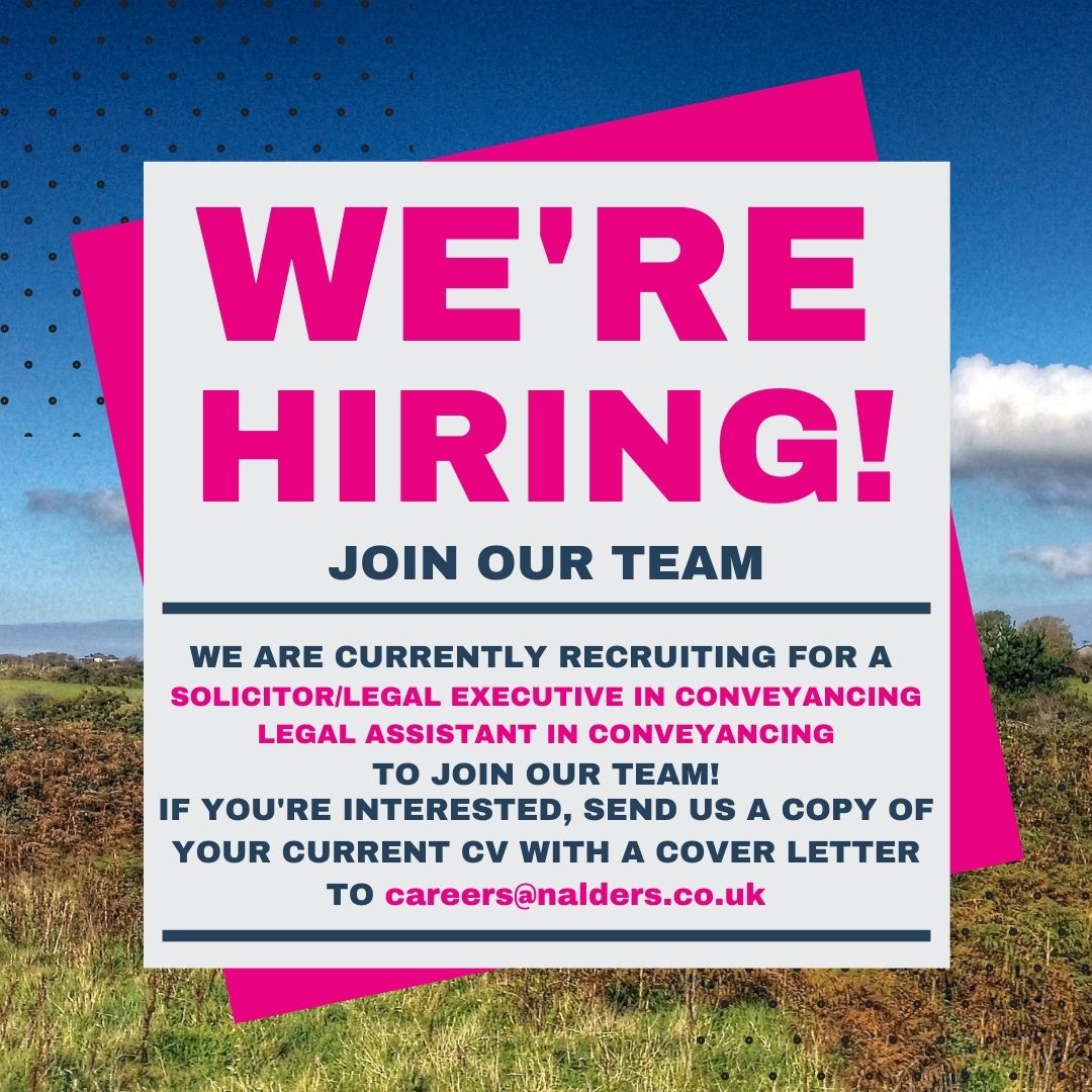 NaldersLLP's tweet photo. WE'RE HIRING! 
We are currently recruiting for a Solicitor/Legal Executive and a Legal Assistant to join our Conveyancing team! If you're interested, please send us a copy of your current CV with a covering letter to careers@nalders.co.uk https://t.co/hip83ZHtNX